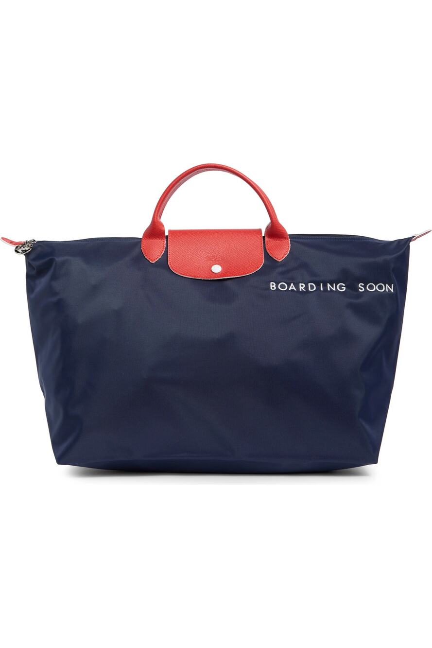 Longchamp Le Pliage Large Travel Bag in Navy and Vermillion
